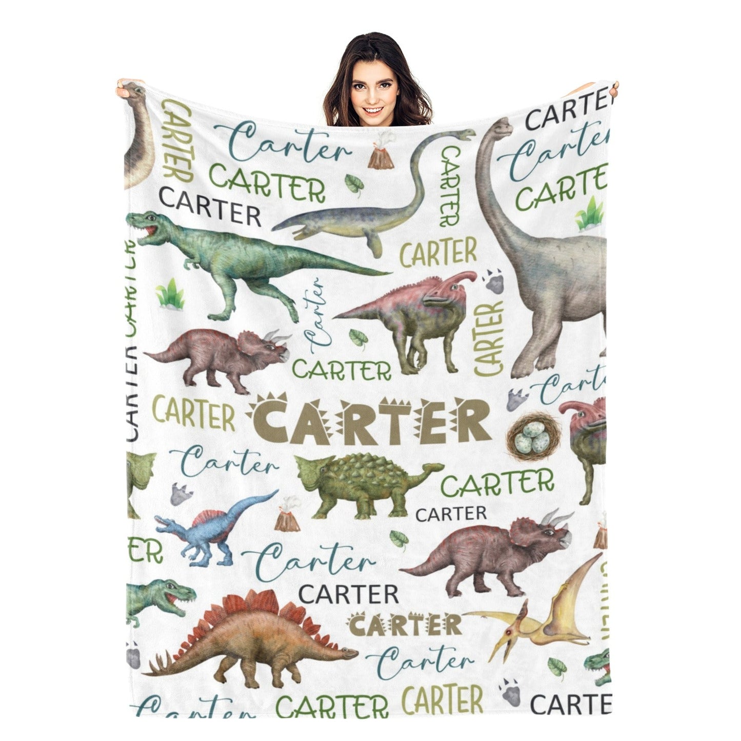 Personalized Cute Dinosaurs Boys Name Blankets - Gift for Kids