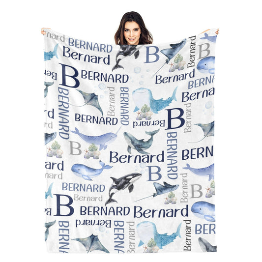 Personalized Ocean Animals Baby Name Blanket - Gift for Baby