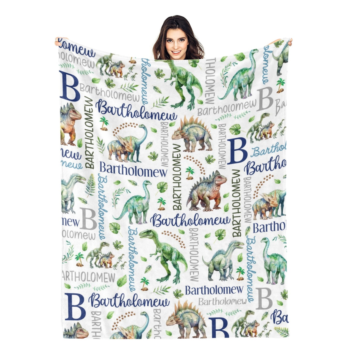 Personalized Watercolor Dinosaurs Children's Name Blankets - Gift for Kids