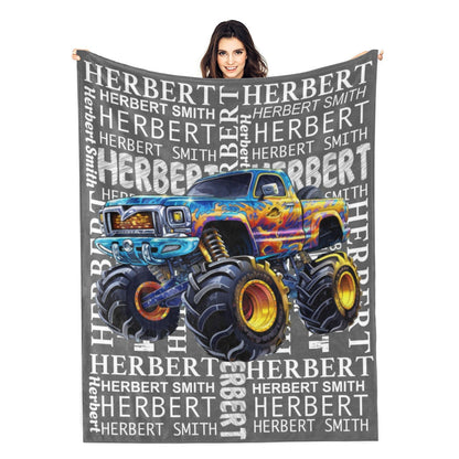 Custom Name Monster Truck Blanket - Gifts for Kids