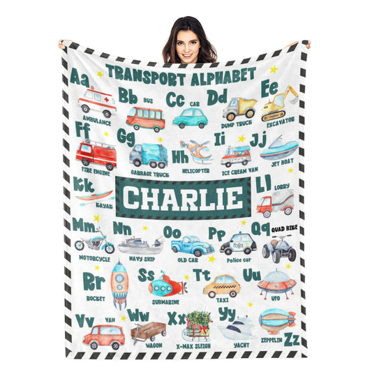 Personalized Watercolor Cartoon Tool Car Car Name Custom Blanket - Gift for Kids