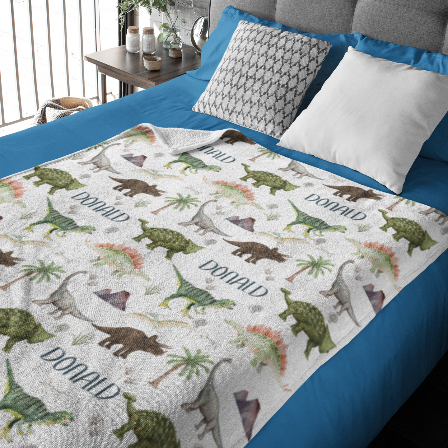 Personalized Watercolor Dinosaur Cute Name Blanket - Gift for Kids