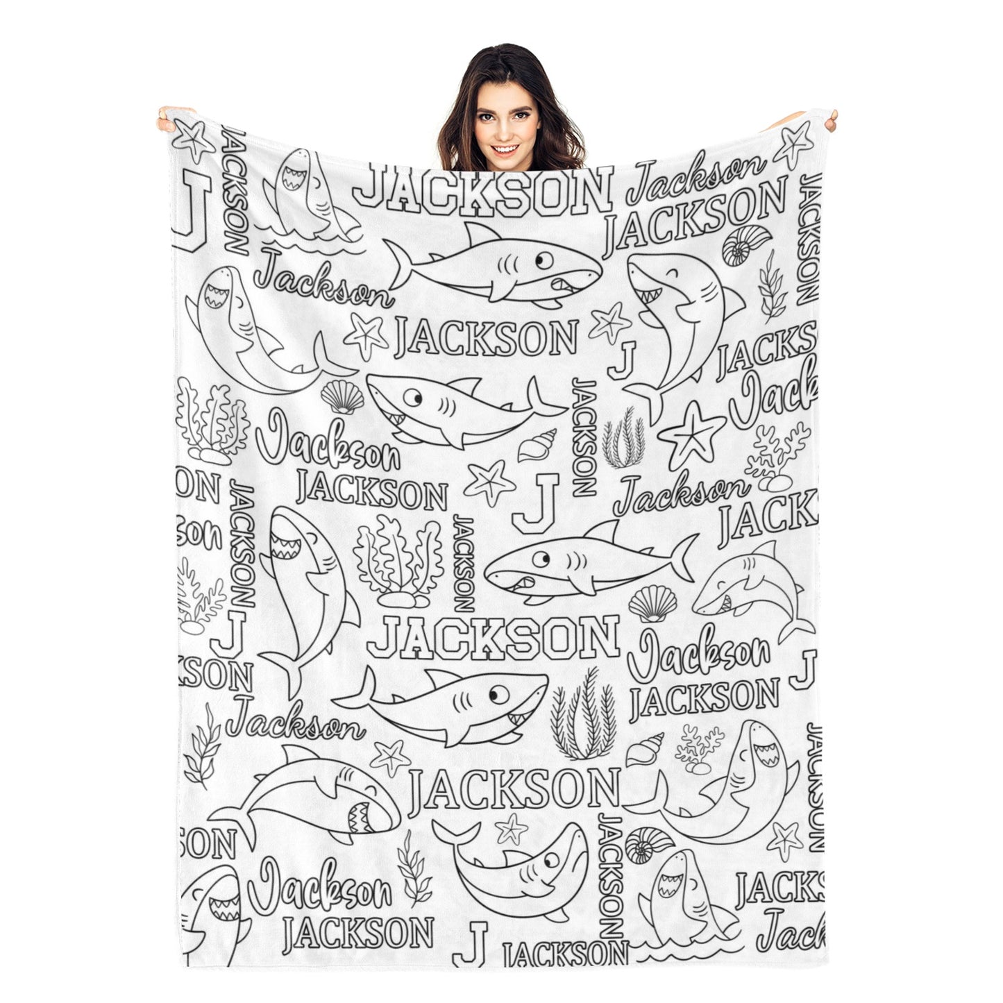 Personalized Custom Shark Coloring Blanket - Gift For Kids