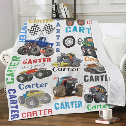 Personalized Monster Trucks Blanket - Gifts for Kid