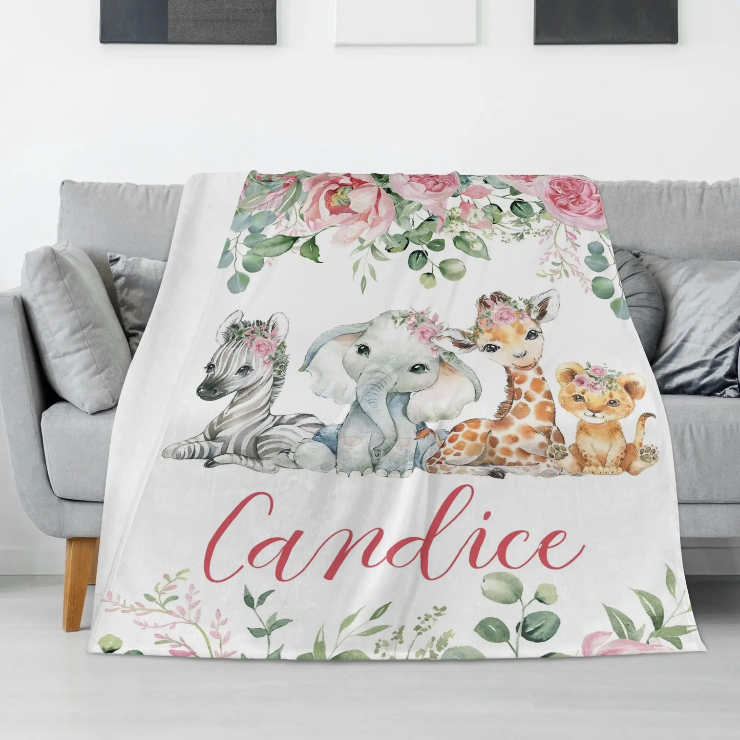 Personalized Forest Animal Baby Name Blanket - Gift for Baby