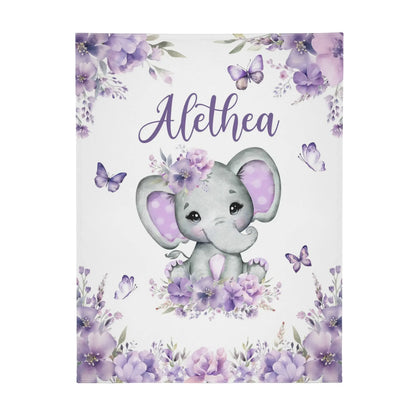 Personalized Watercolor Cute Elephant Baby Name Blanket - Gift for baby