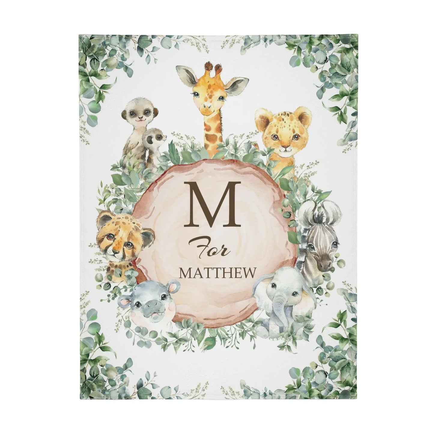 Personalized Watercolor Jungle Animal Baby Name Blanket - Gift for Baby