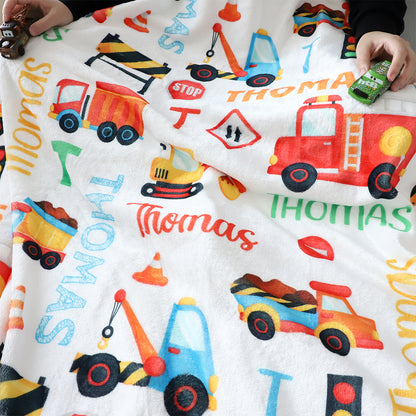 Personalized Transportation Truck Name Blankets - Gift for Kids