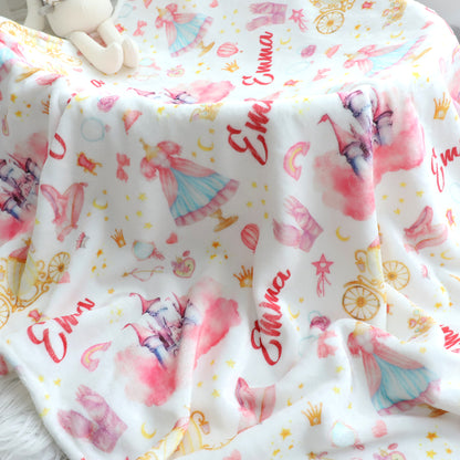 Personalized Princess Pink Name Blanket - Gift for Kids