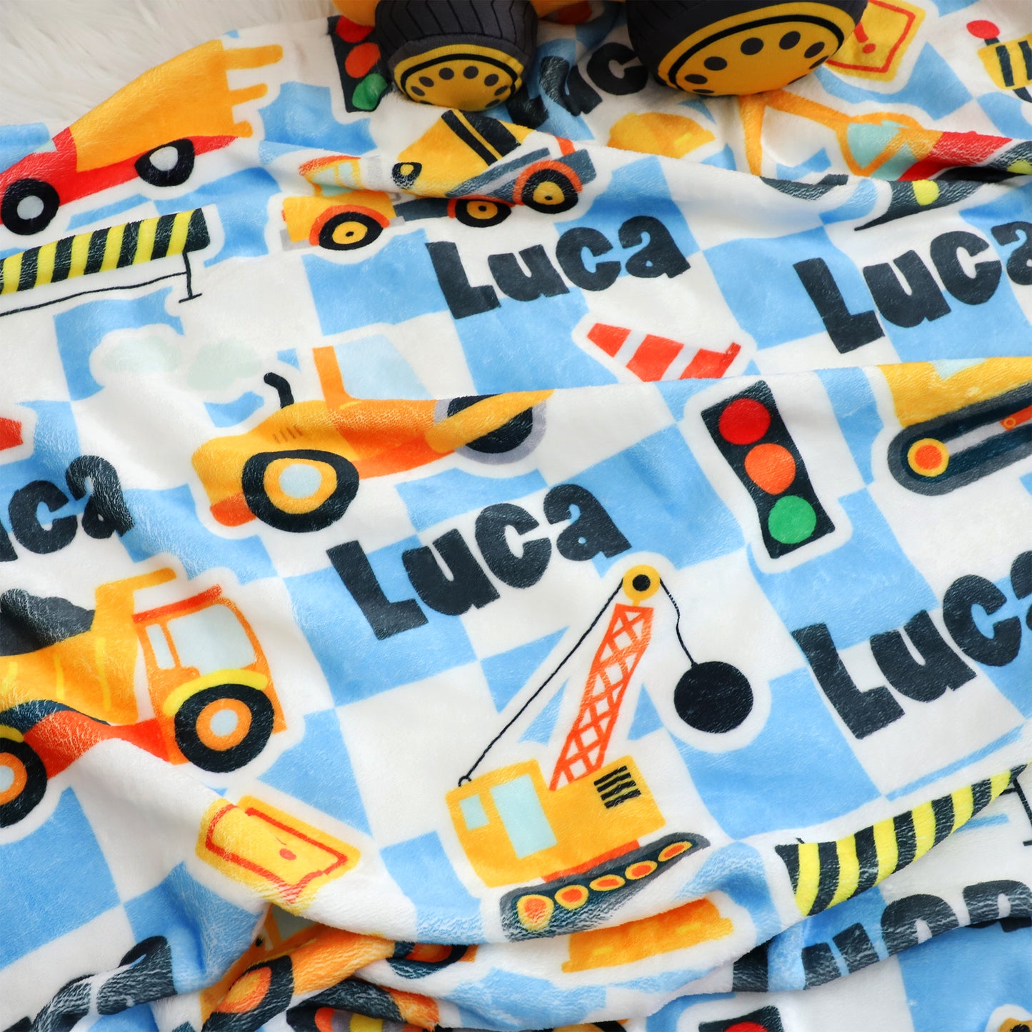 Personalized Transportation Truck Themed Name Blanket - Gift for Kids