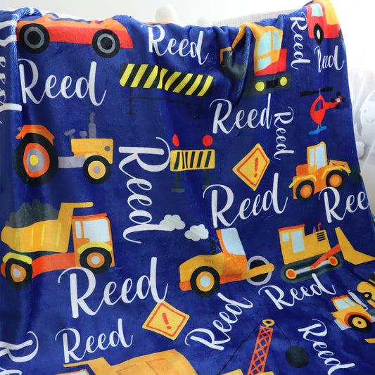 Personalized Cartoon Transport Truck Name Blanket - Gift for Kids