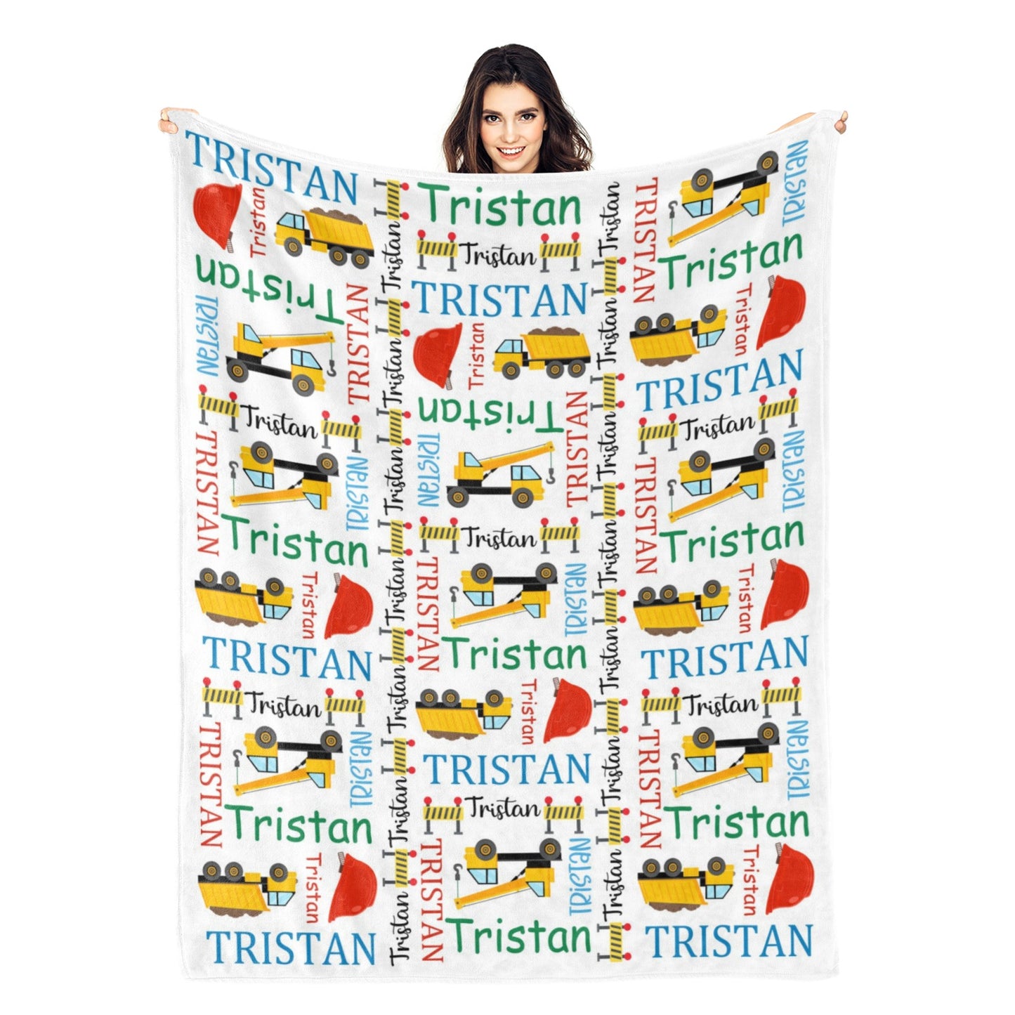 Personalized Custom Construction Truck Name Blankets - Gift for Kids