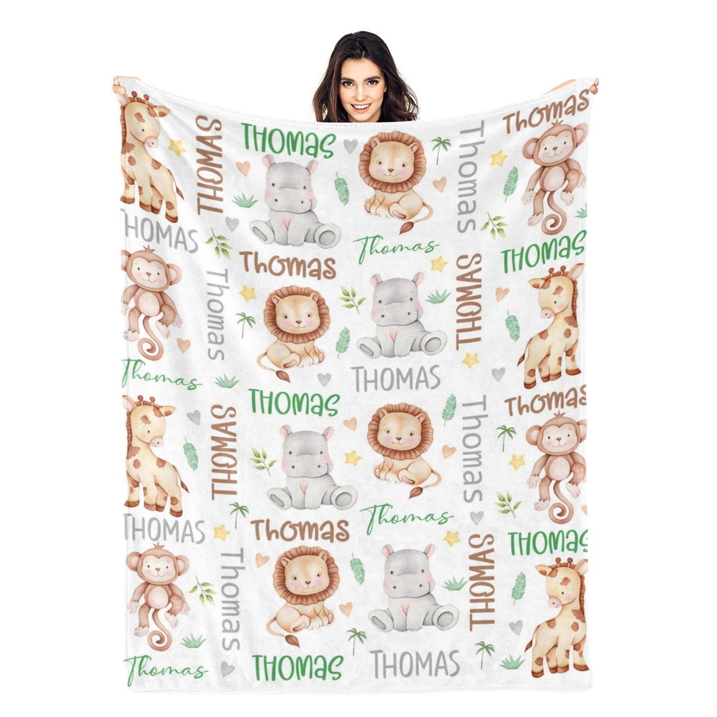 Personalized Cute Safari Animal Name Blankets - Gift for Kids