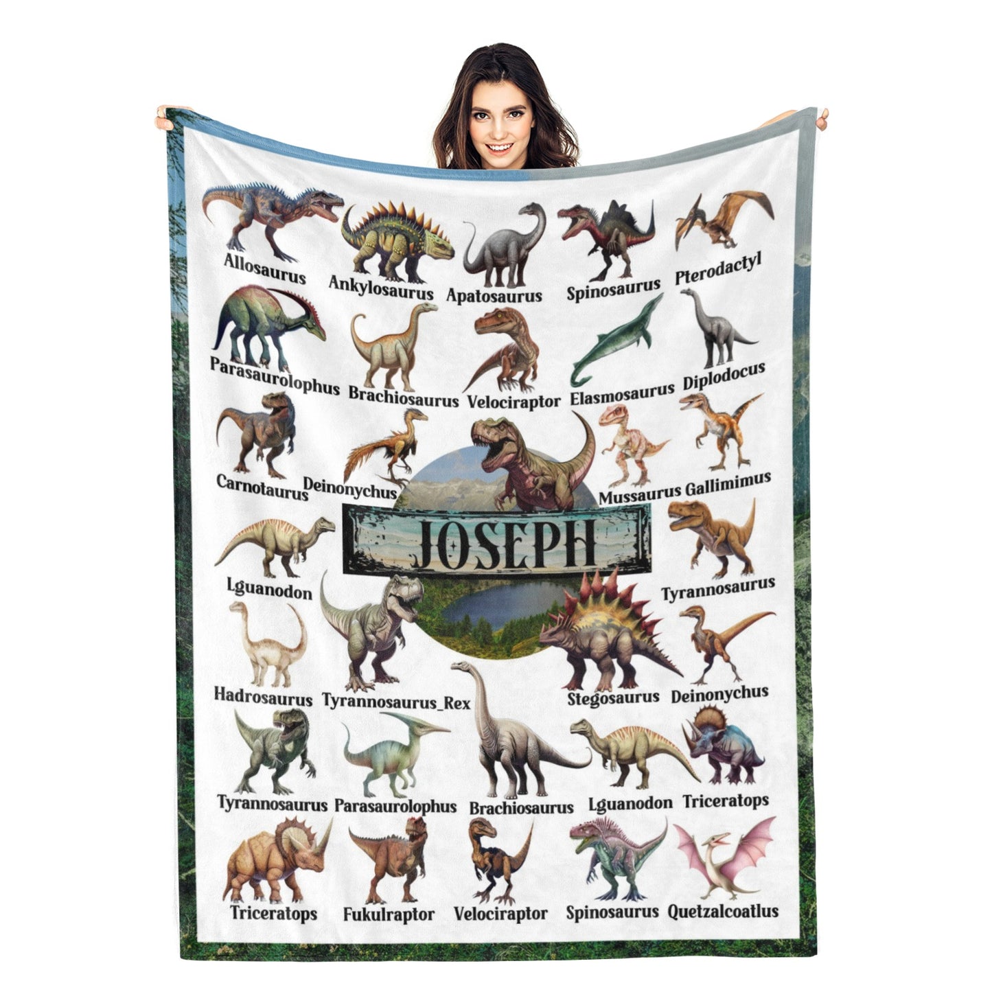 Personalized Custom Dinosaurs Collection Name Blankets - Gift for Kids