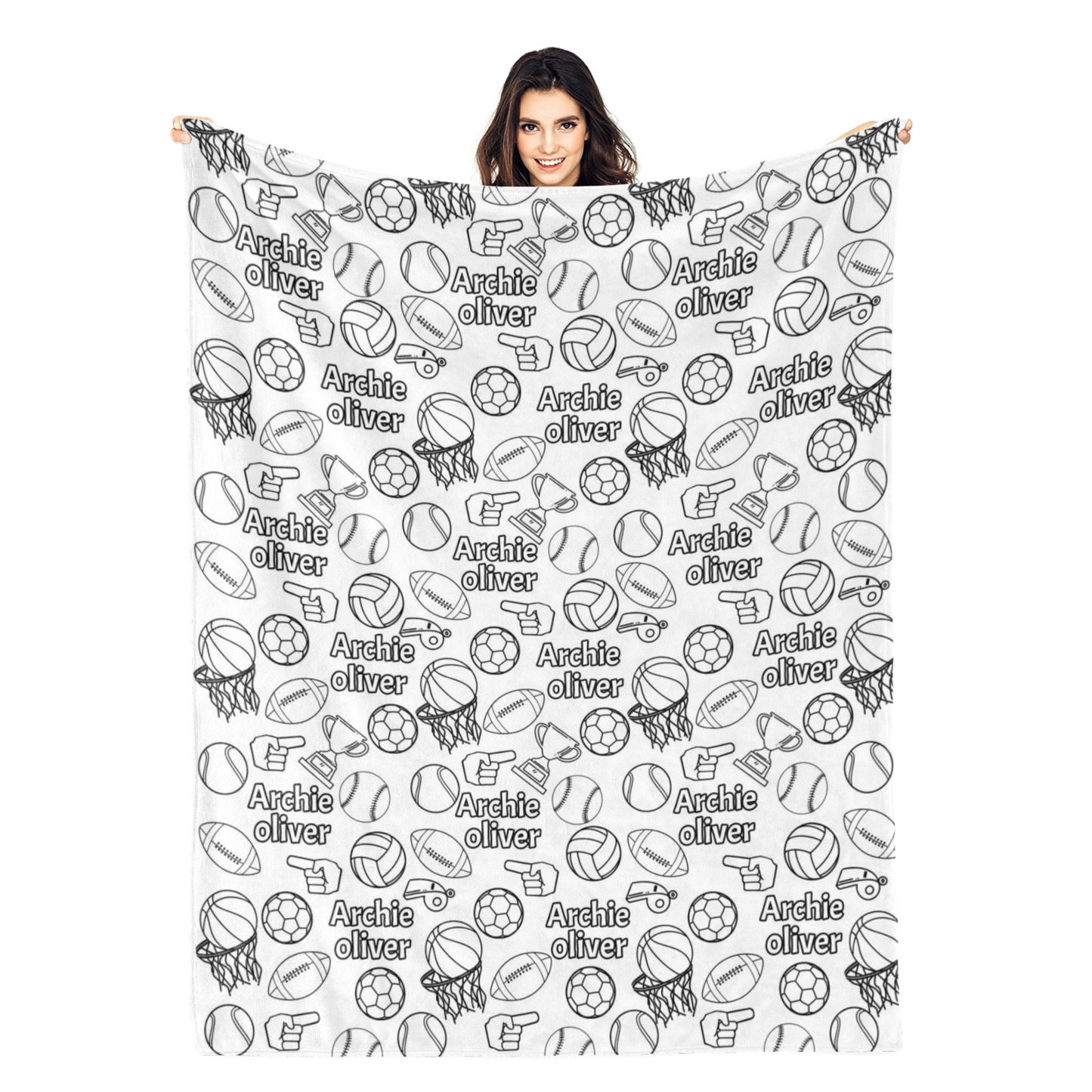 Personalized Cartoon Sports Coloring Blanket - Gift For Kids