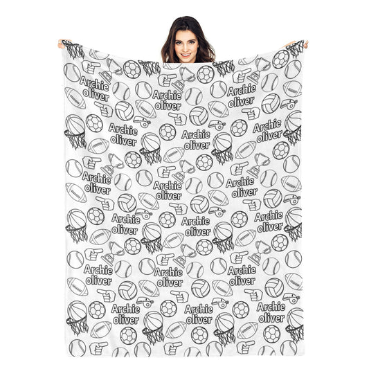 Personalized Cartoon Sports Coloring Blanket - Gift For Kids