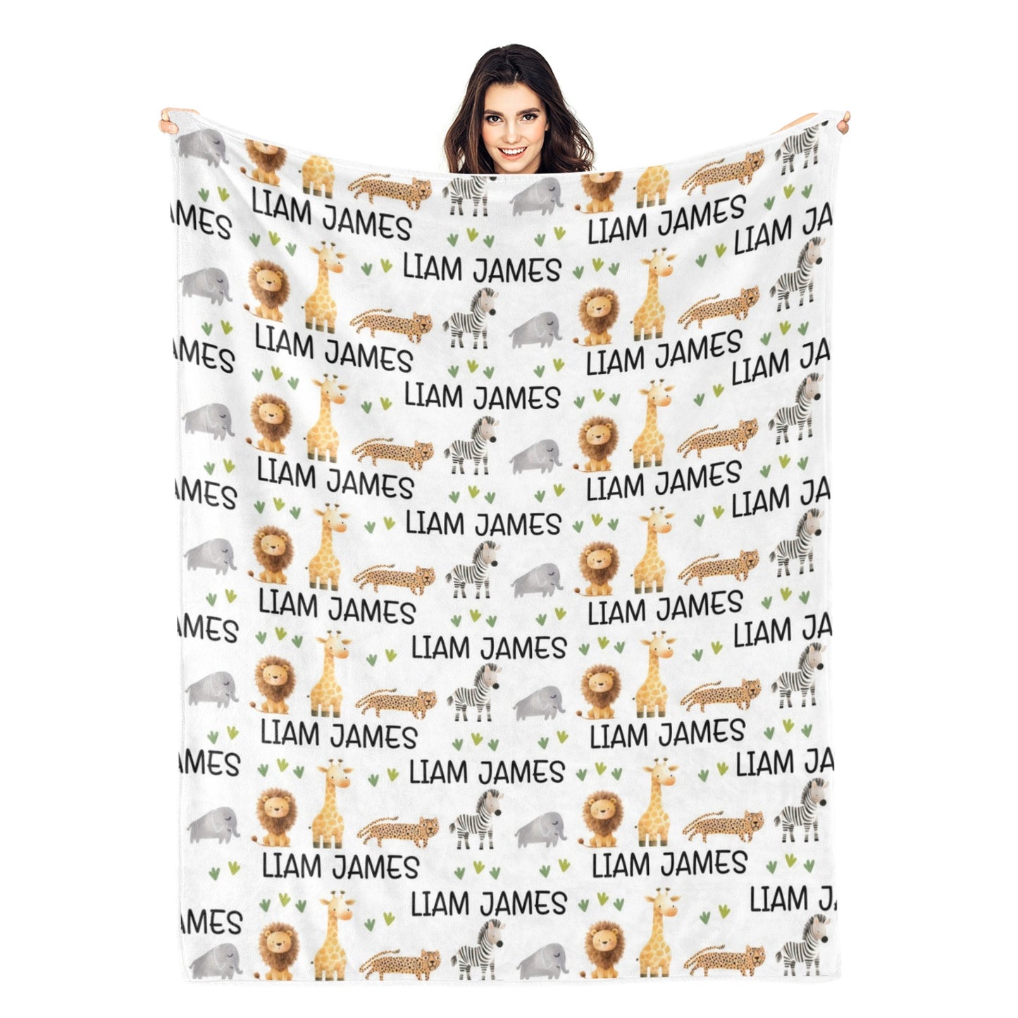 Personalized Cute Safari Animals Baby Name Blankets - Gift for Baby