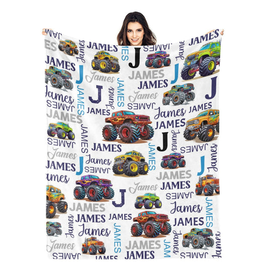 Personalized Monster Truck - Car Name Blanket - Gift for Kids