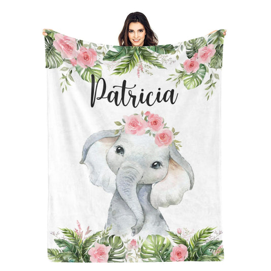 Personalized Elephant Children's Name Blankets - Gift for Kids