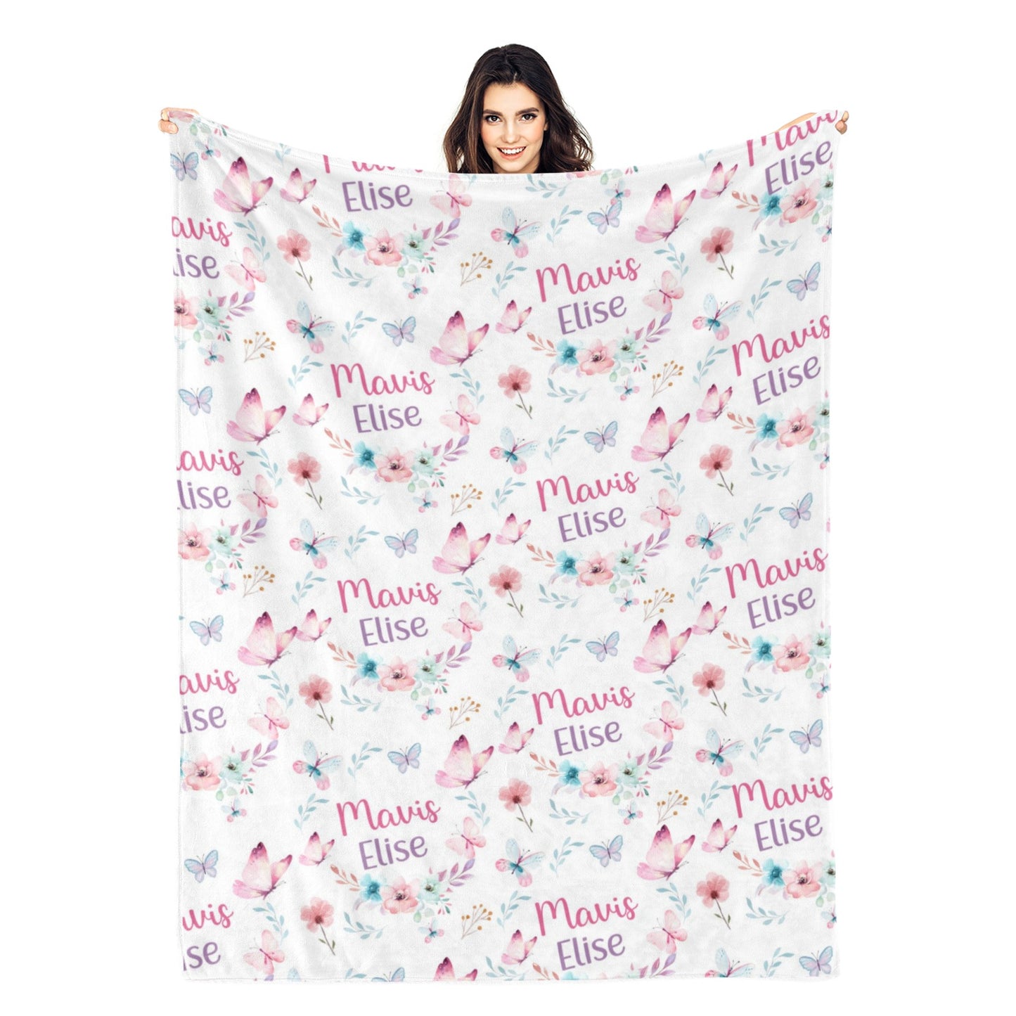 Personalized Butterfly Flower Name Blanket - Gift for Kids