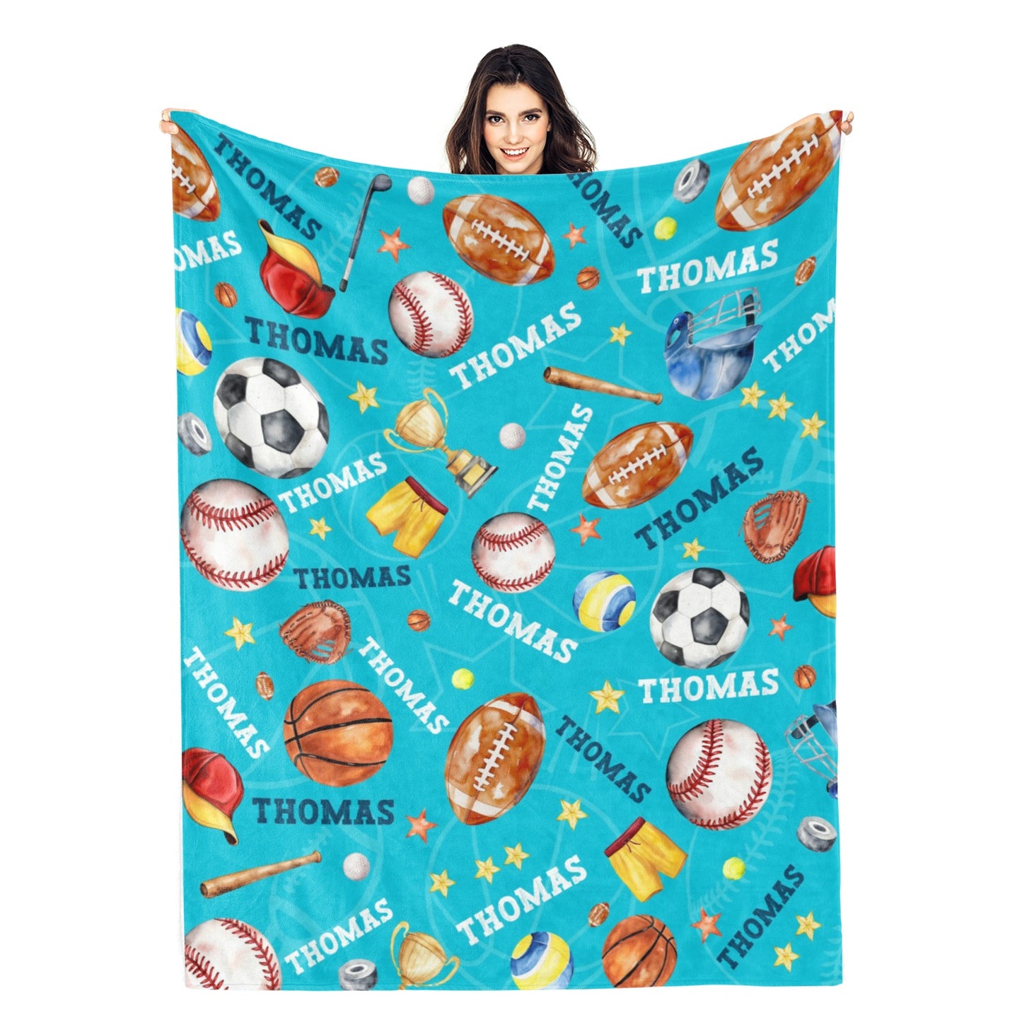 Personalised Ball Collection Boy Name Blanket - Gift for Kids