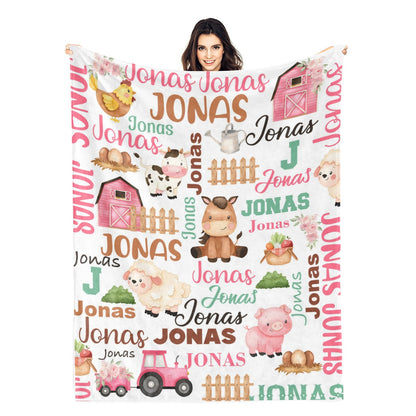 Personalized Farm Animal Name Blanket - Gift for Kids