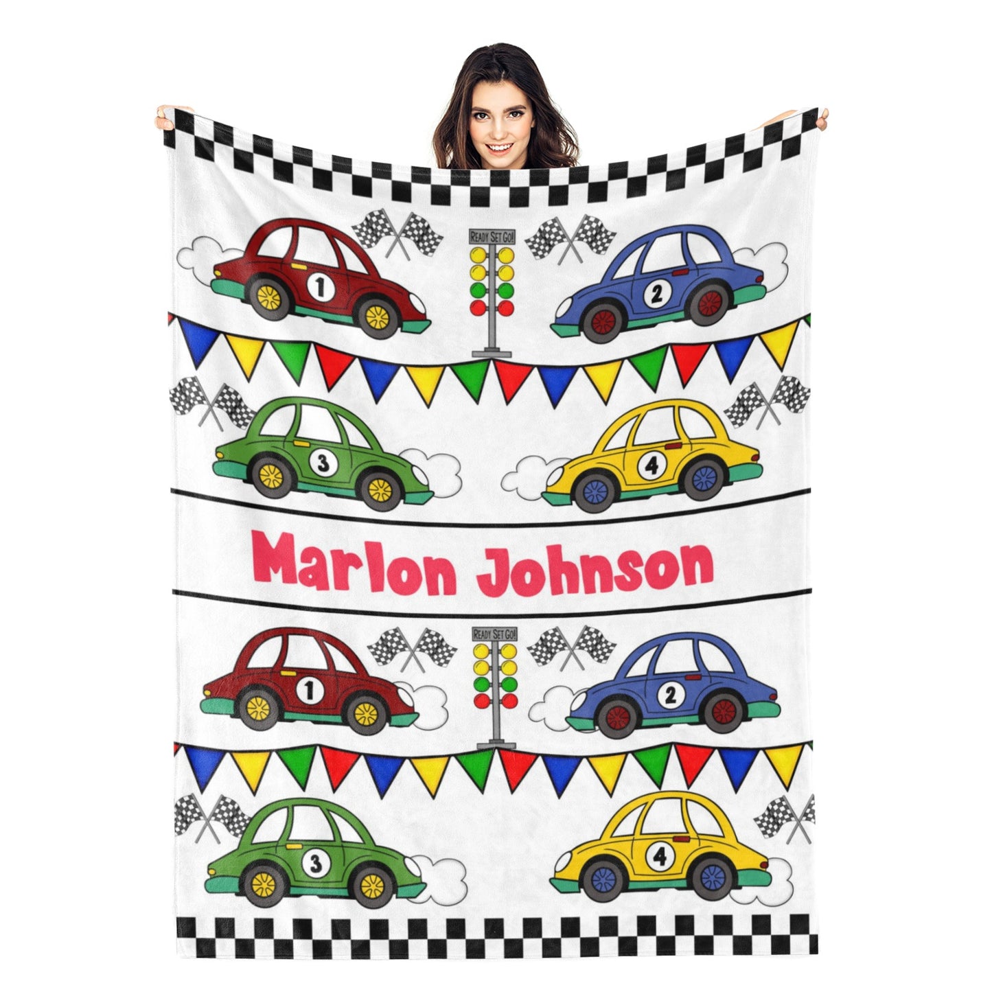 Personalized Cute Racing Bunting Name Blanket - Gifts for Kids