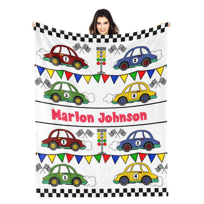 Personalized Cute Racing Bunting Name Blanket - Gifts for Kids