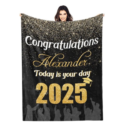 Personalized Class of 2025 Graduation Glitter Star Name Blanket - Graduation Gift