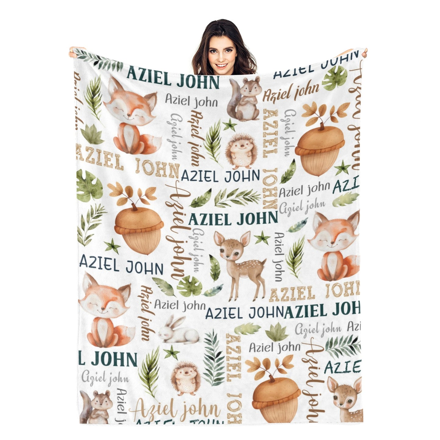 Personalized Custom Woodland Animals Name Blanket - Gift for Kids