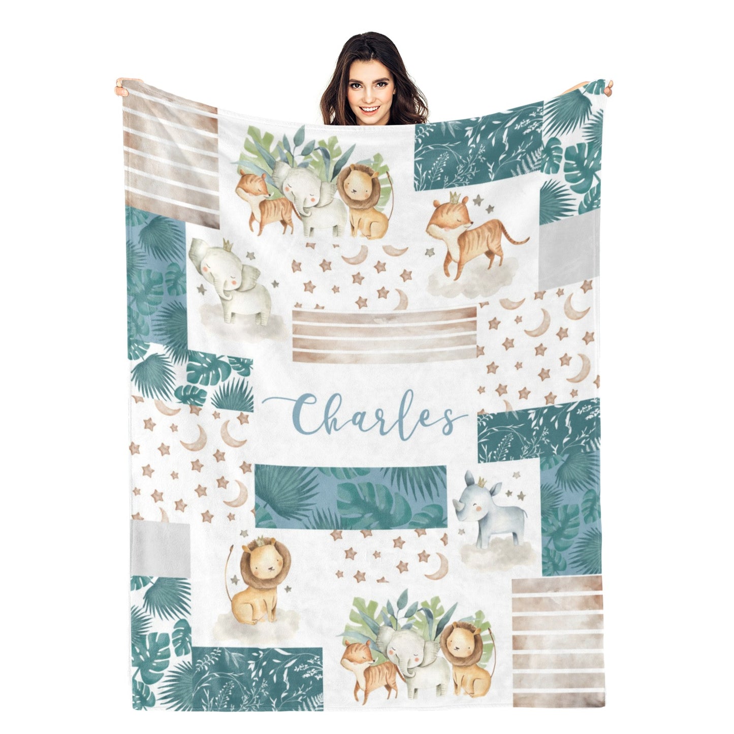 Personalized Safari Jungle baby Name Blankets - Gift for Kids