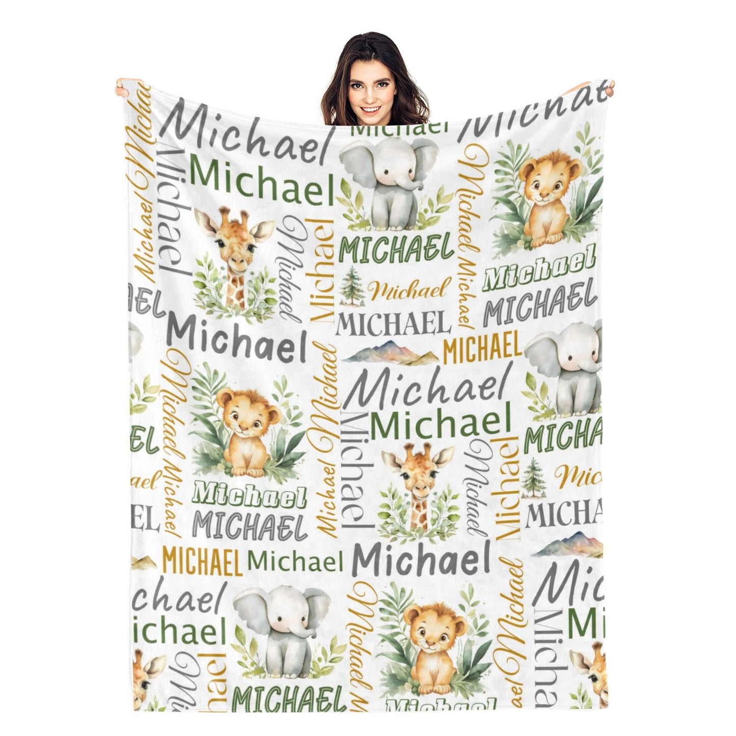 Personalized Custom Jungle Animals Name Blankets - Gift for Kids