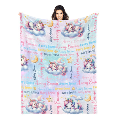 Personalized Cute Sleeping Pony Name Blankets - Gift for Kids