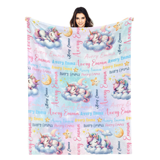 Personalized Cute Sleeping Pony Name Blankets - Gift for Kids