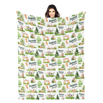 Personalized Custom Forest Animals Name Blankets - Gift for Kids