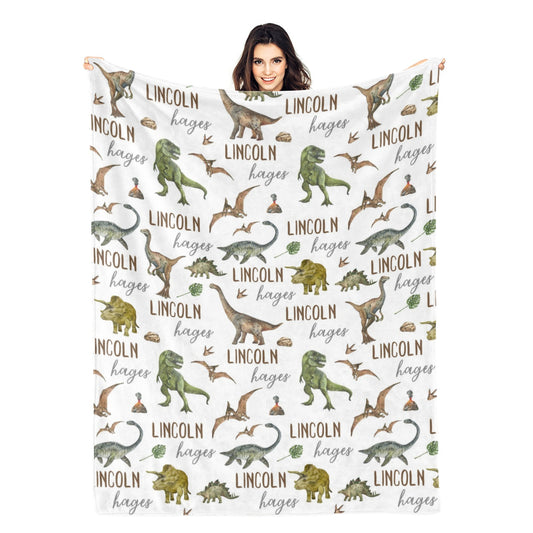 Personalized Cute Dinosaur Friends Name Blankets - Gift for Kids