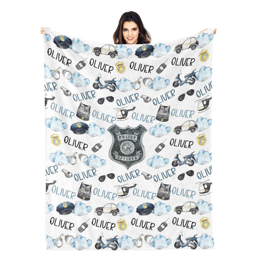 Personalized Custom Police Officer Name Blanket - Gift for Kids