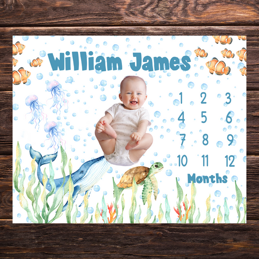 Personalized Underwater World Name Blanket - Gift for Baby