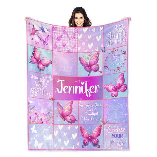 Personalized Gradient Butterfly Name Blanket - Gift for Kids