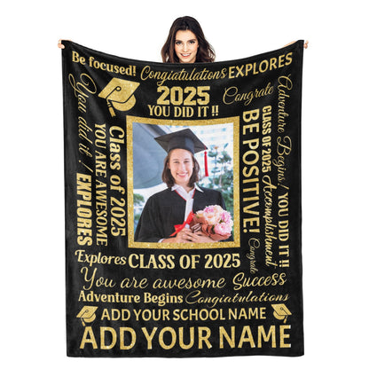 Personalized Class of 2025 Graduation Custom Photo and Name Blanket - Graduation Gifts