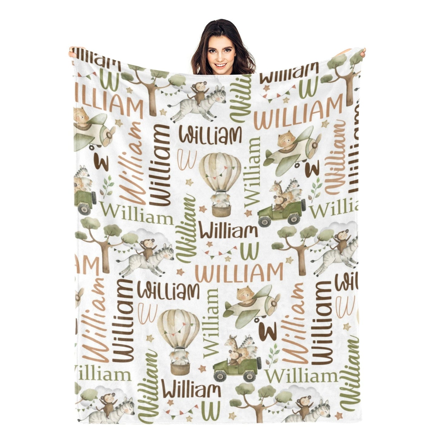 Personalized Custom Safari Animals Name Blankets - Gift for Kids