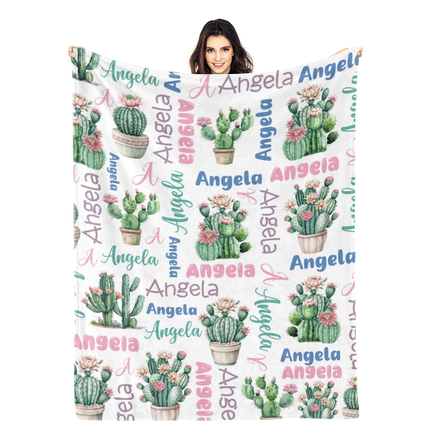 Personalized Watercolor Cactus Name Blankets - Gift for Kids