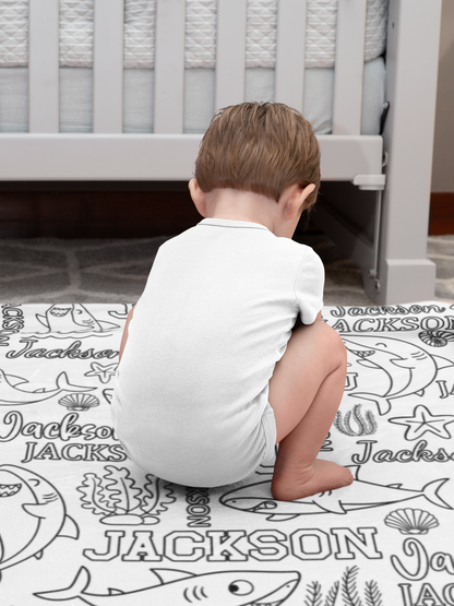 Personalized Custom Shark Coloring Blanket - Gift For Kids