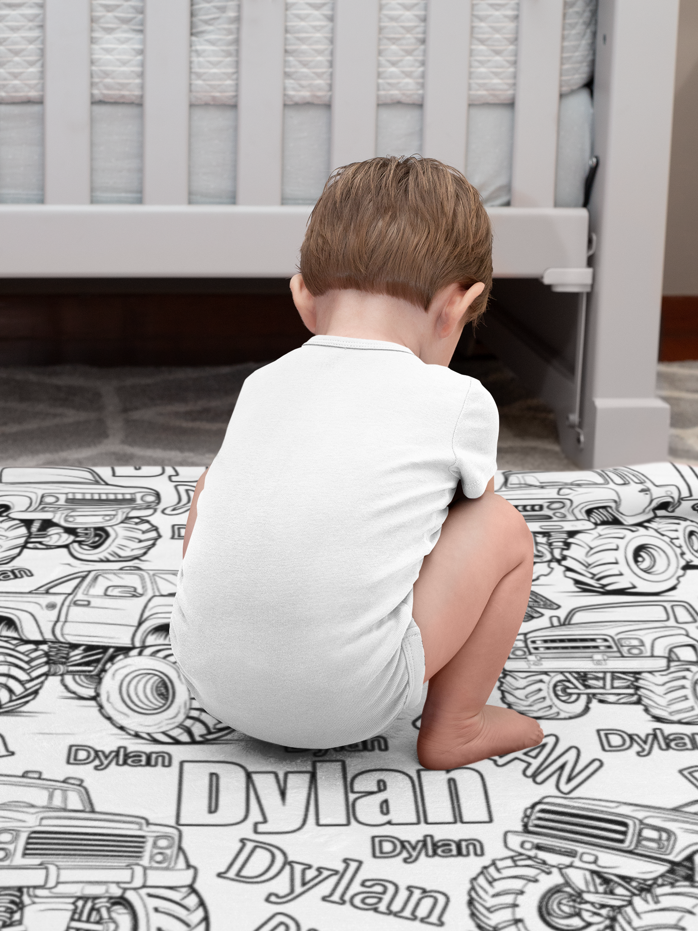 Personalized Custom Monster Truck Coloring Blanket - Gift For Kids