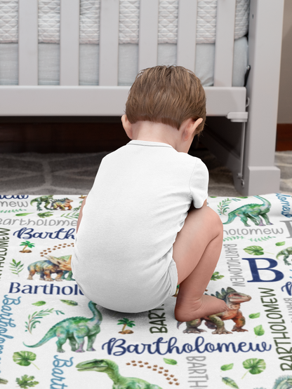 Personalized Watercolor Dinosaurs Children's Name Blankets - Gift for Kids