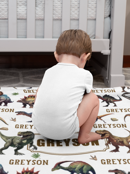 Personalized  Dinosaurs Themed Boy Name Blanket - Gift for Kids