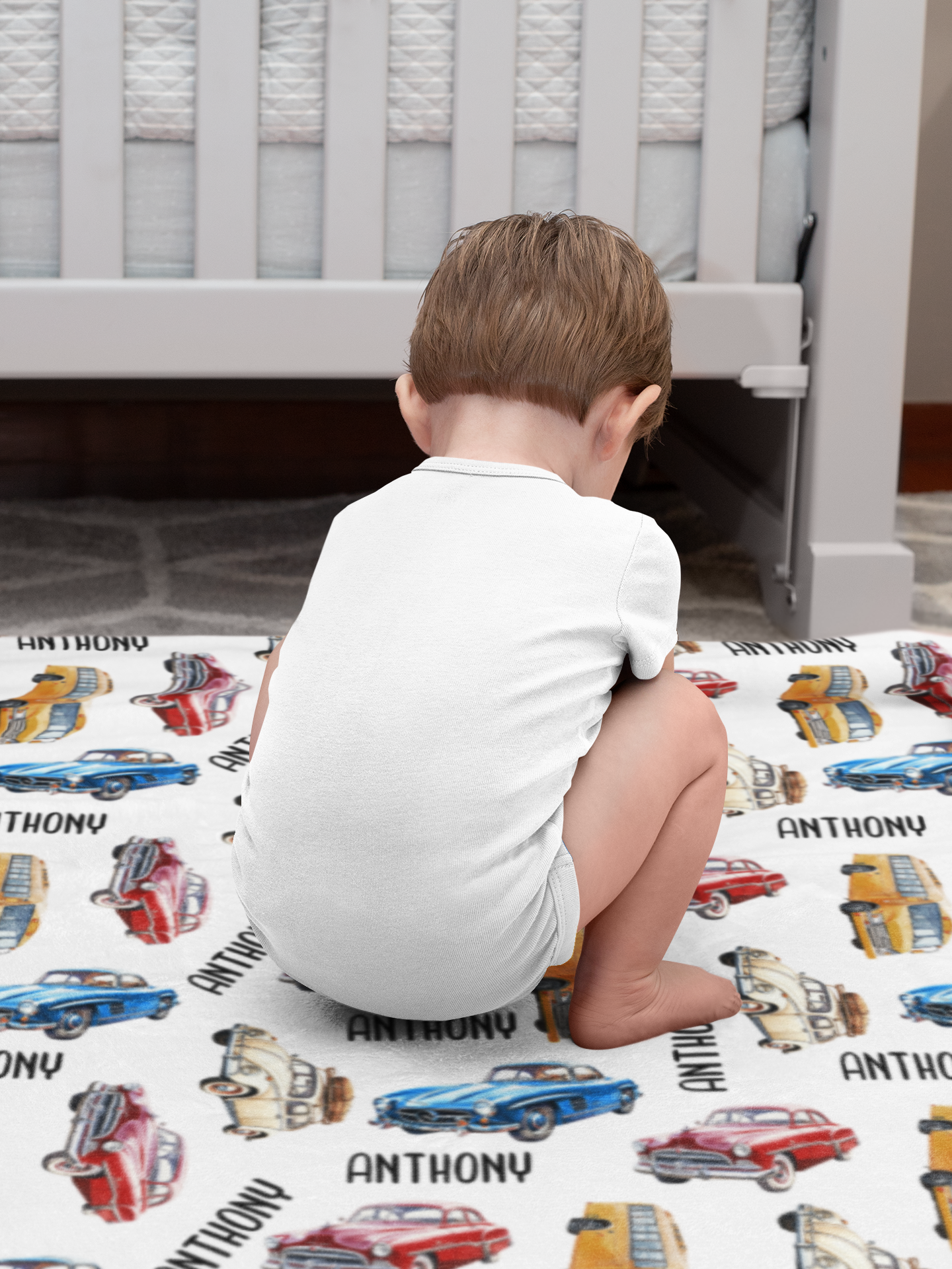 Personalized Custom Boy Vintage Cars Name Blankets - Gift for Kids