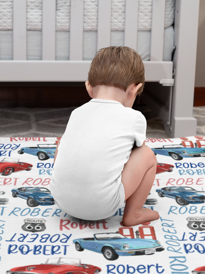 Personalized Retro Sport Cars Name Blanket - Gift for Kids