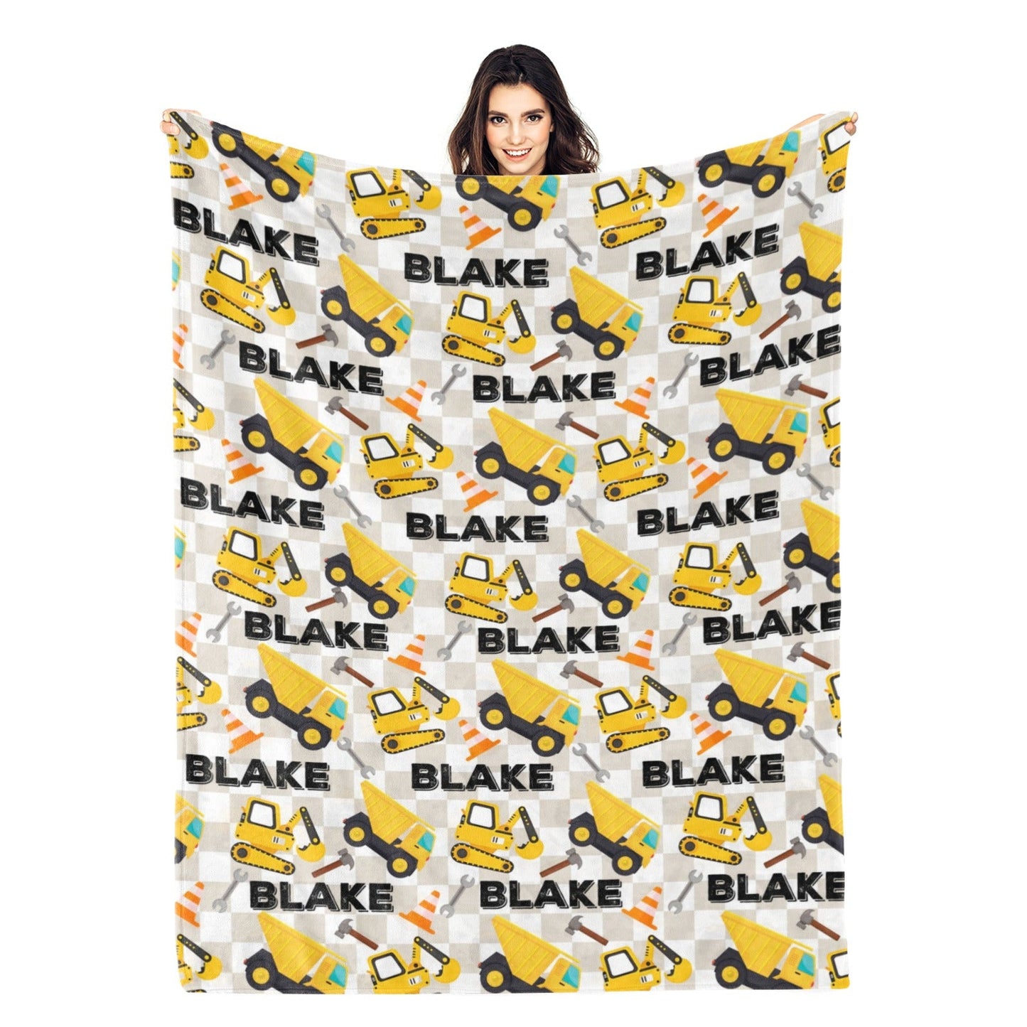 Personalized Cartoon Excavator Name Blanket - Gift for Kids