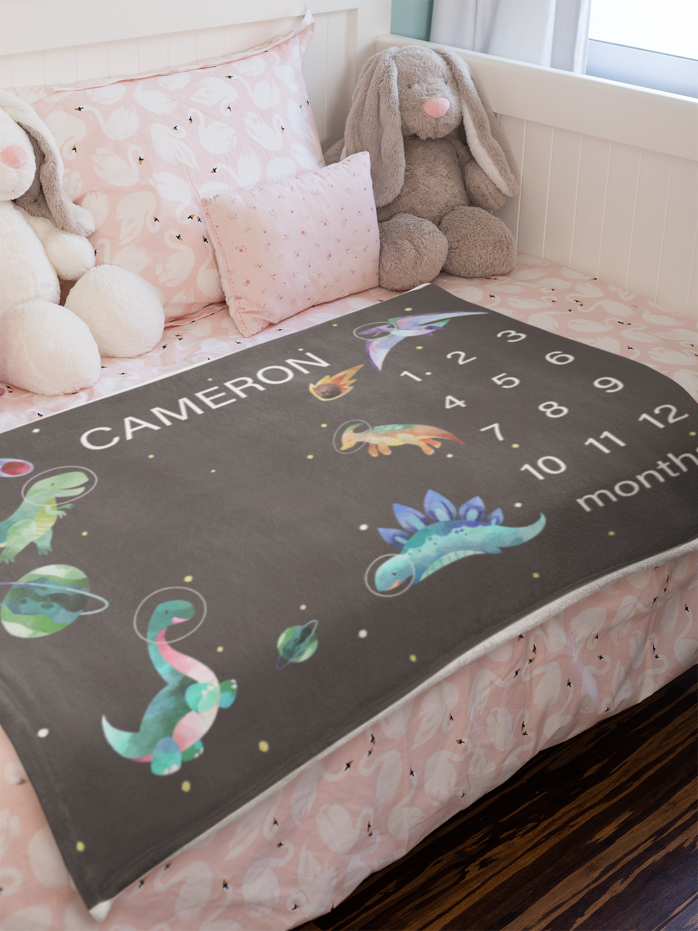 Personalized Space dinosaurs Name Blanket - Gift for Baby